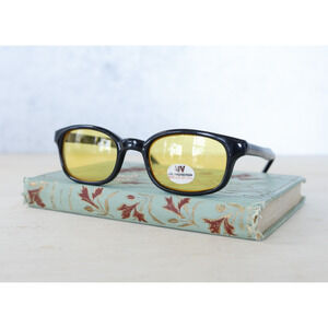 Vintage Y2K Sunglasses Rectangular shaped Black Tone Yellow Lens NOS 2000s 90s